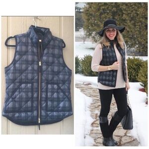 J. Crew Gray And Black Plaid Quilted Puffer Vest Down Blend